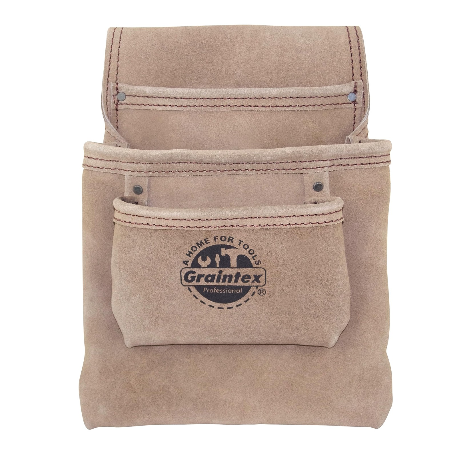 Graintex SS2048 3 Pocket Nail & Tool Pouch Beige Color Suede Leather