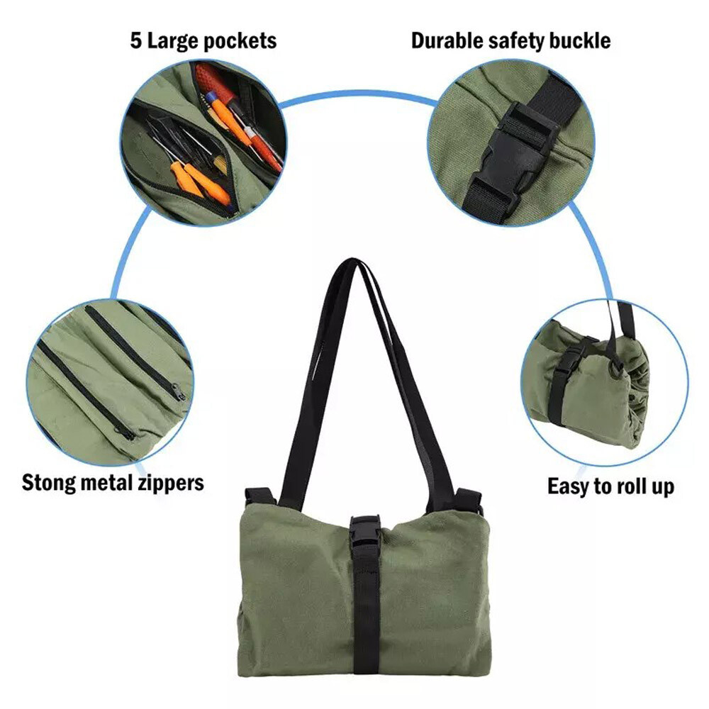 Multi-Purpose Tool Roll Up Bag Wrench Pouch Easy Carry Hanging 5 Organize Pocket