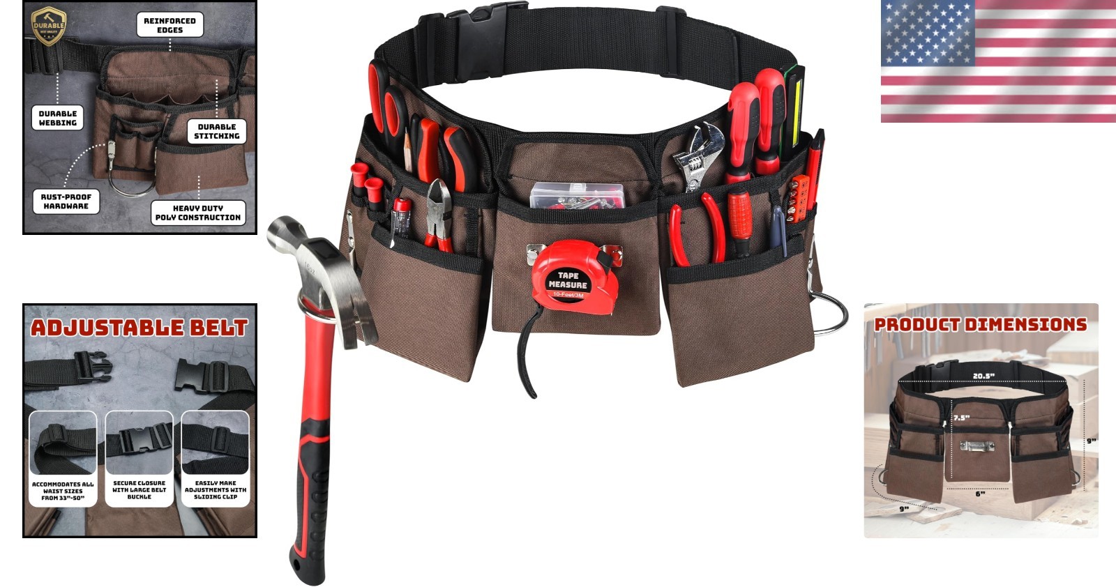 Durable Polyester Tool Belt Apron with Buckle Closure