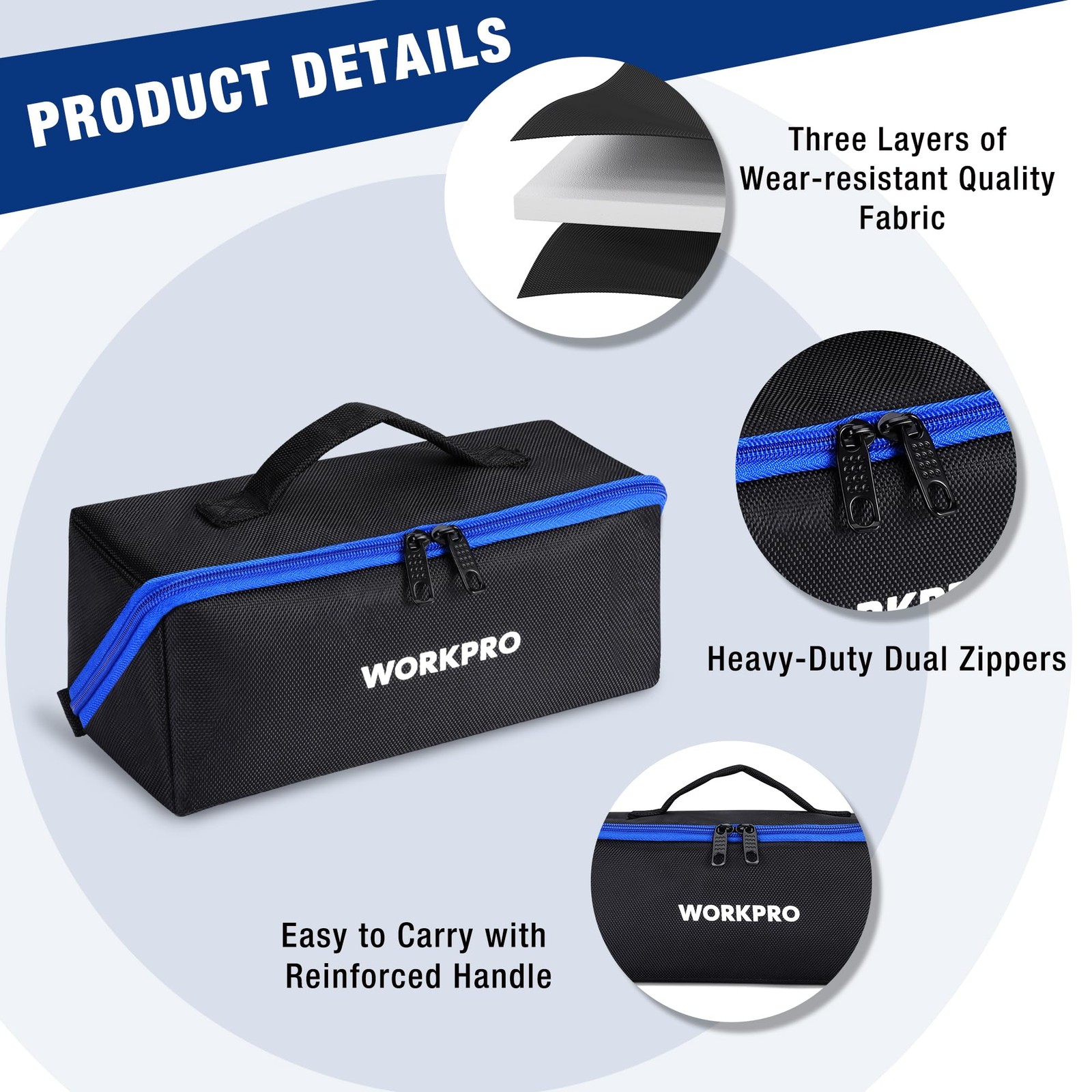 Tool Bag Wide Mouth Heavy Duty 10 Inch Zipper Organizer Pouch Tote 3 Pack