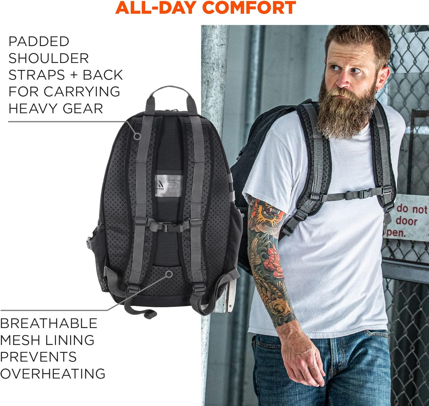 Work Gear Jobsite Backpack with Hard Hat Storage, Padded Shoulder Straps, 39L Ca