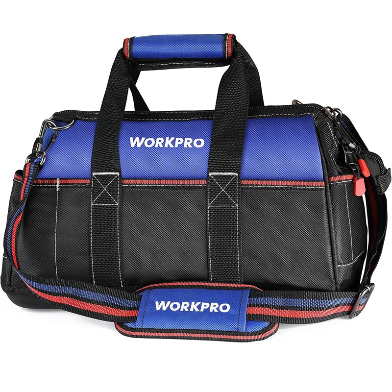 WORKPRO Wide Mouth Tool Bag Heavy Duty Tool Storage Bag w/Shoulder Strap 16-inch