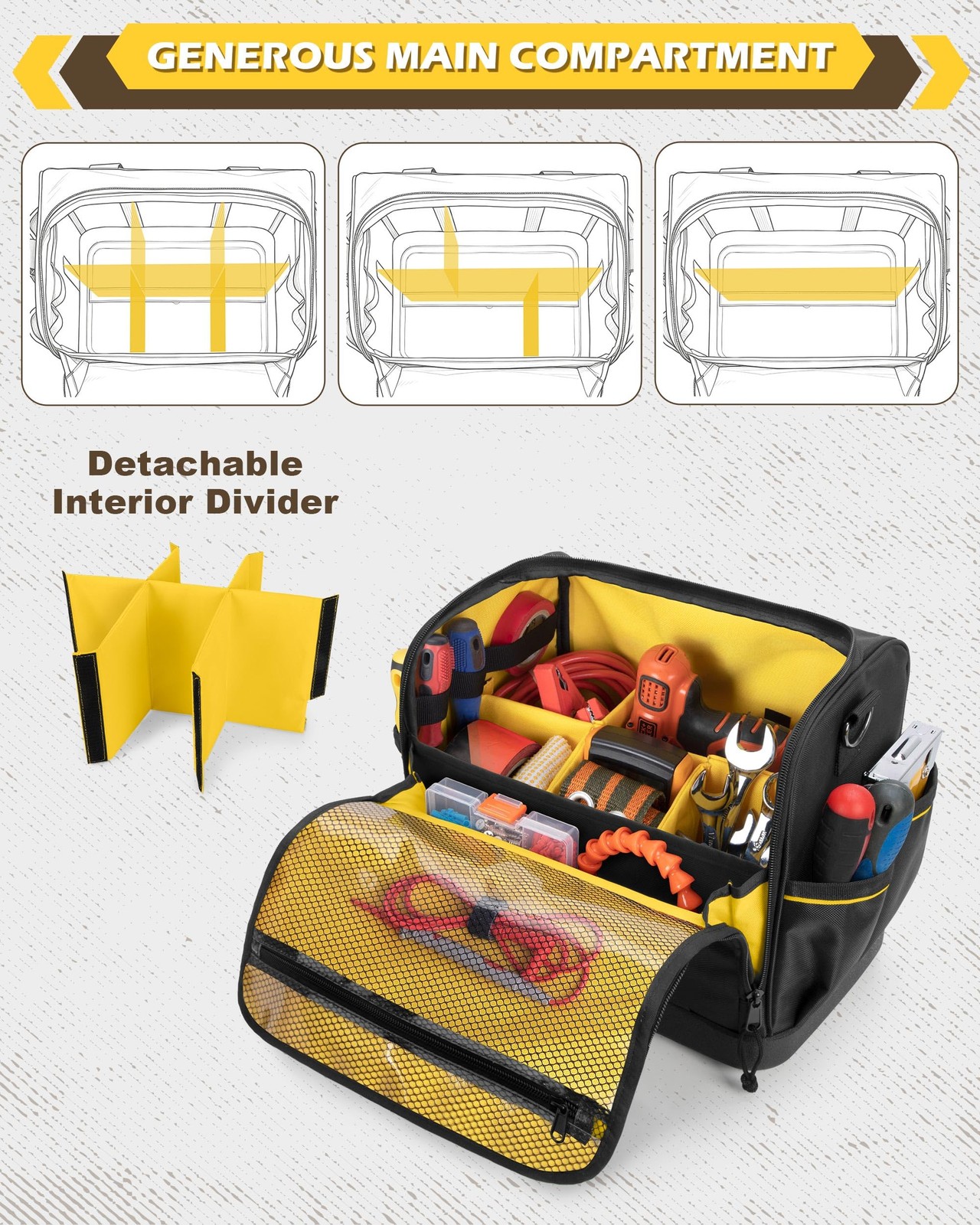 12-Inch Tool Bag with Hard Bottom, Electrician Tool Box Organizer with Detach…