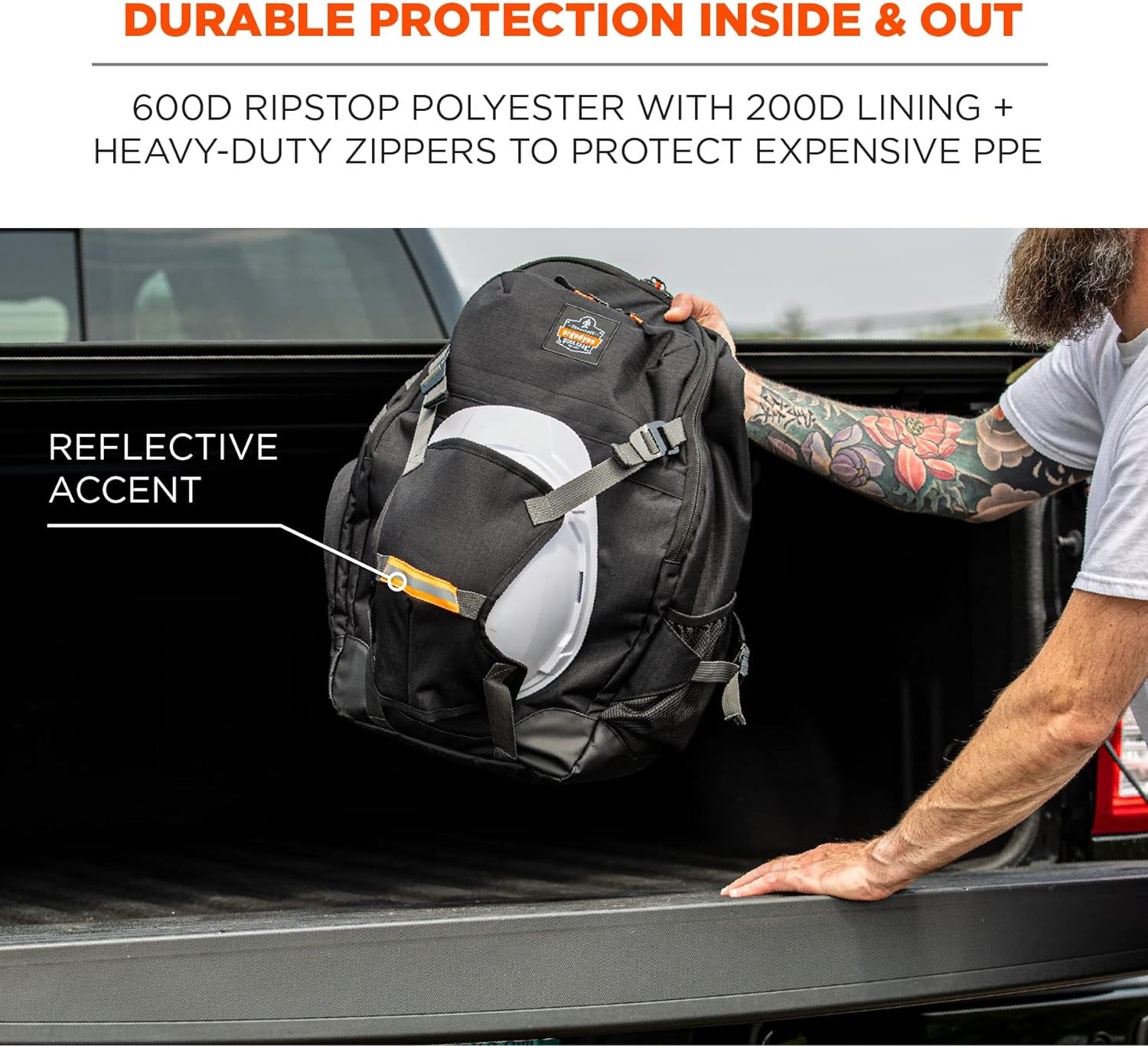 Work Gear Jobsite Backpack with Hard Hat Storage, Padded Shoulder Straps, 39L Ca
