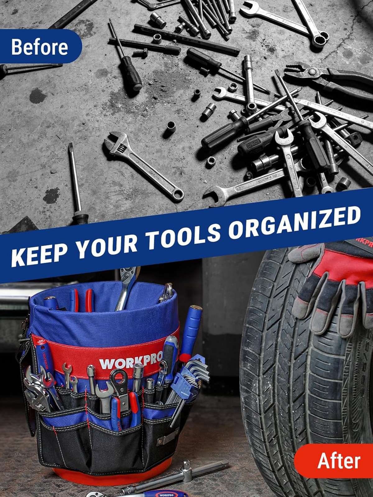 Bucket Tool Organizer with 51 Pockets for 3.5 to 5 Gallon Buckets, Waterproof