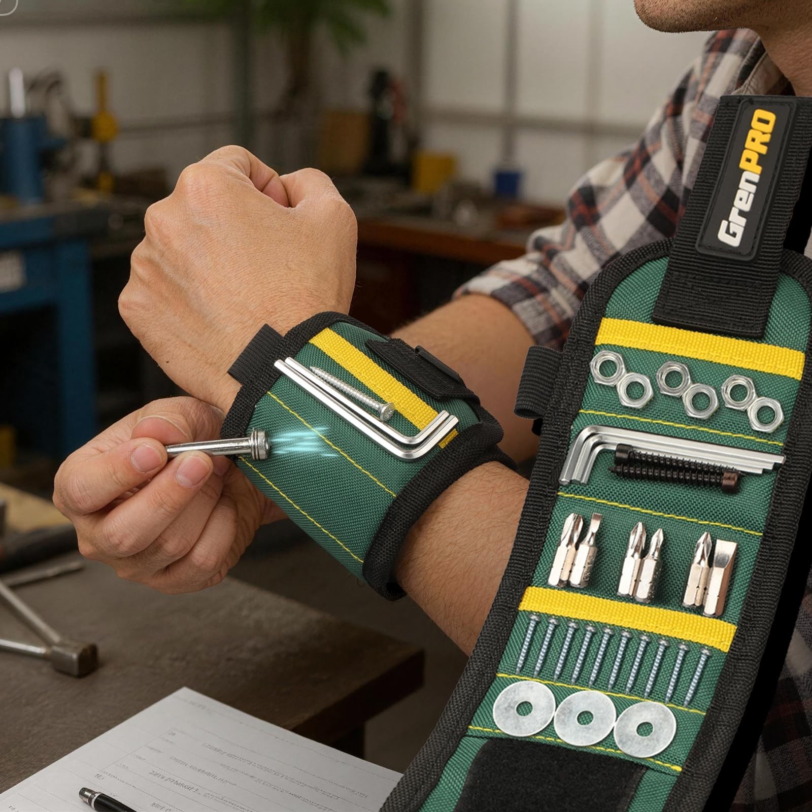 Magnetic Tool Wristband with 3 LED Flashlights, Heavy Duty Oxford Belt, Ideal Gi