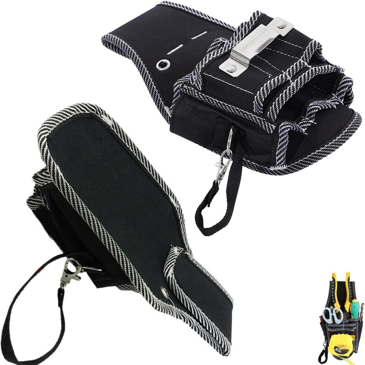 Small Tool Belt Pouch with Tape Measure Holder 5 Pocket Utility Bag Black
