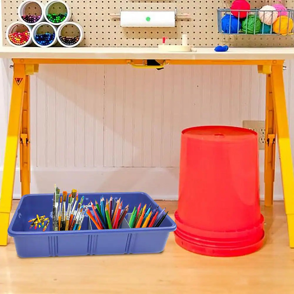 Professional Grade 25 In. Blue Polyethylene Tote Tray with 6-Dividers