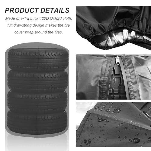 Tire Cover with 4 Felt Pads, Waterproof 420D Oxford Spare Tire 1pcs with Pads