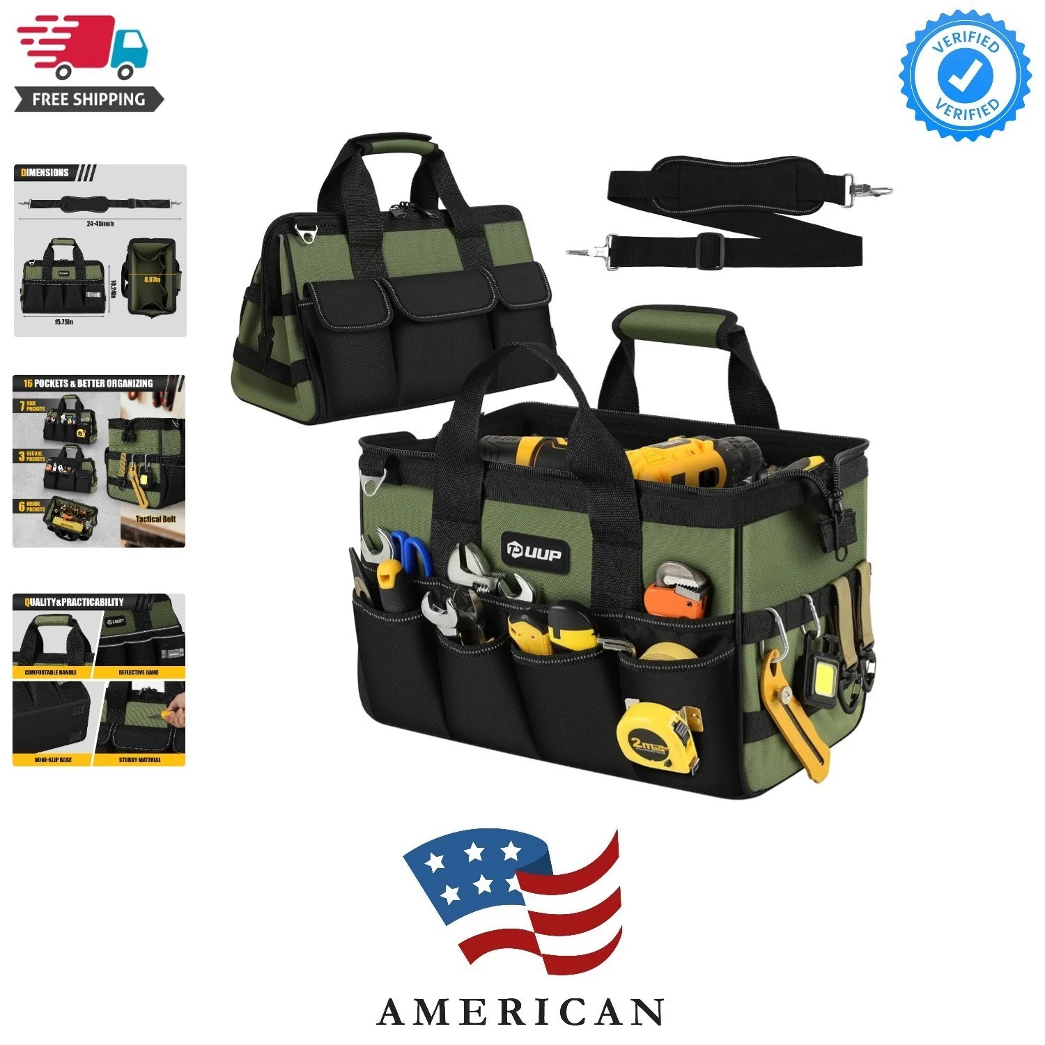 Heavy Duty Tool Bag 15-Inch, 16-Pocket Portable Empty Tool Box Organizer, Big…