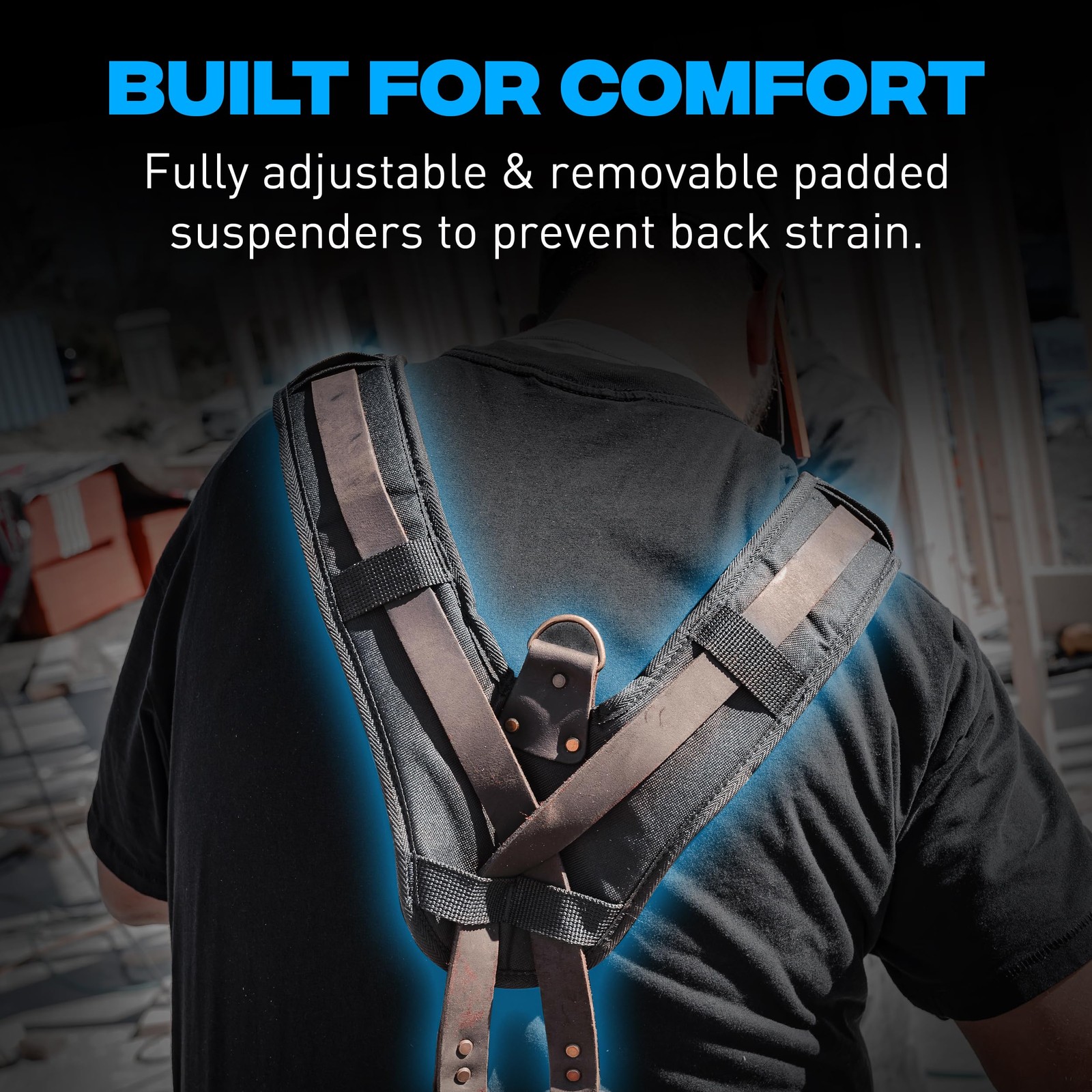 OX Pro Oil-Tanned Leather Carpenter Tool Belt Suspenders Dual Hammer Loops