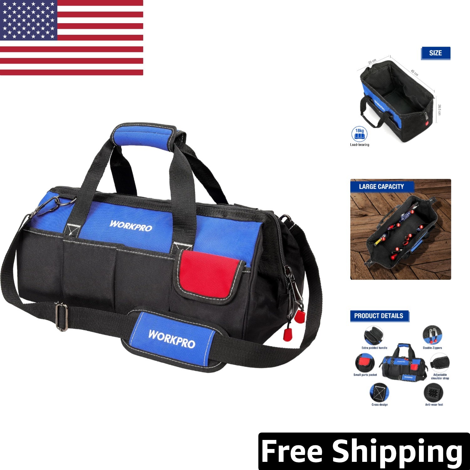 18-Inch Wide Mouth Tool Bag with Adjustable Strap – Durable Storage Solution