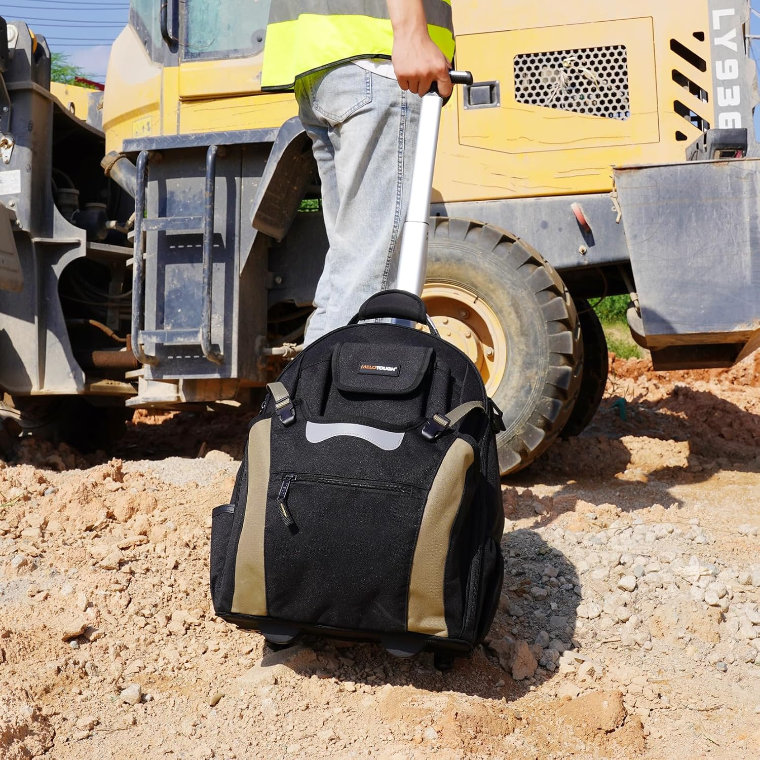 Heavy-Duty Wheeled Tool Backpack – 26-Pocket Organizer for Tradesmen (Khaki)