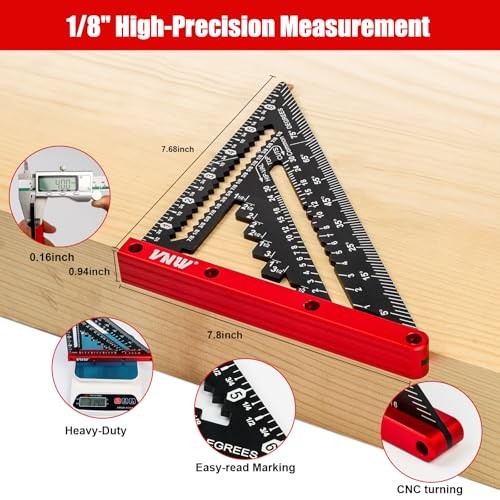 VNW 7inch Rafter Square with Carpenter Pencil, 1/8″ 7-inch Black with Bag