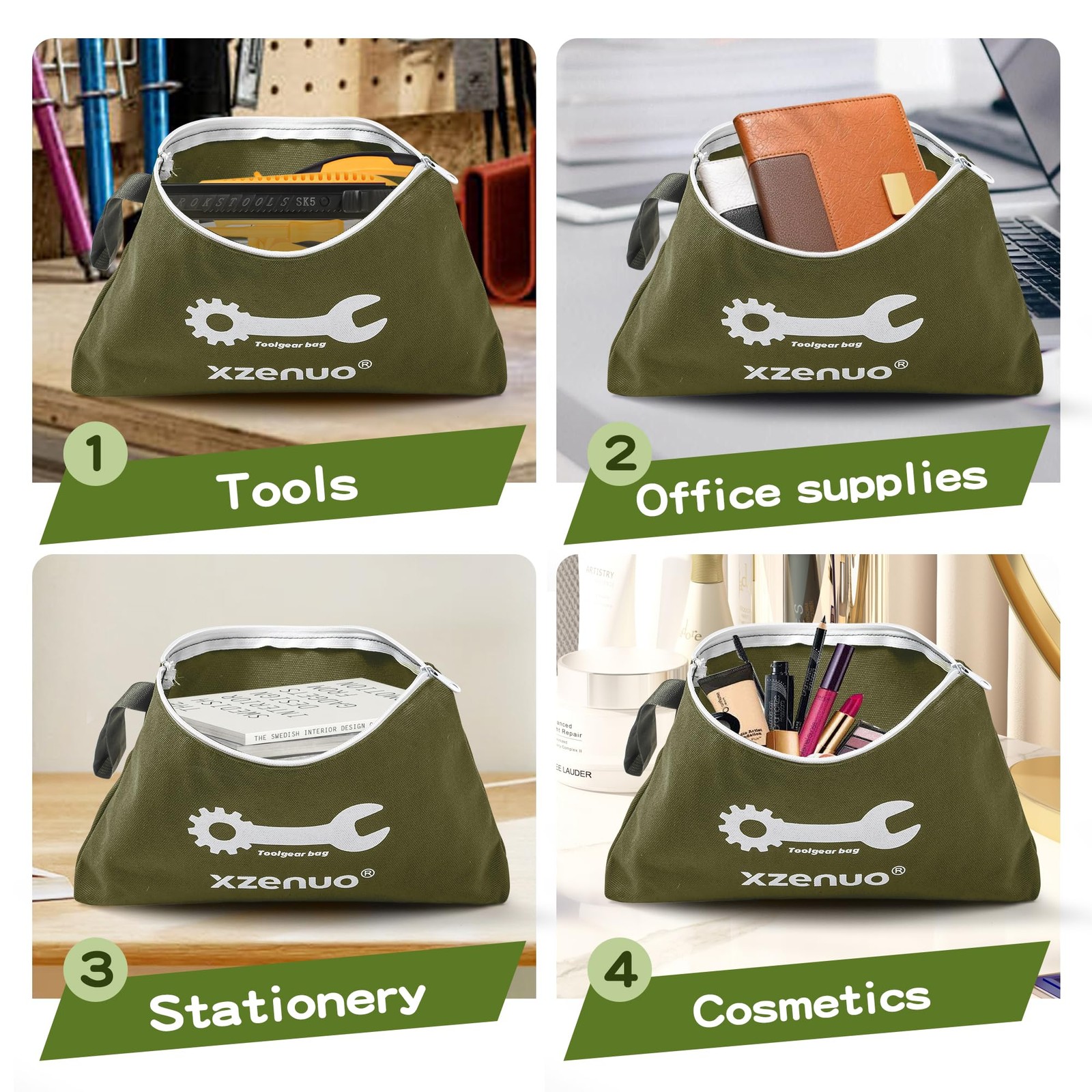 Small Tool Bag with Zipper,16oz 12 inch Tool Pouches | Canvas Storage Bags for T