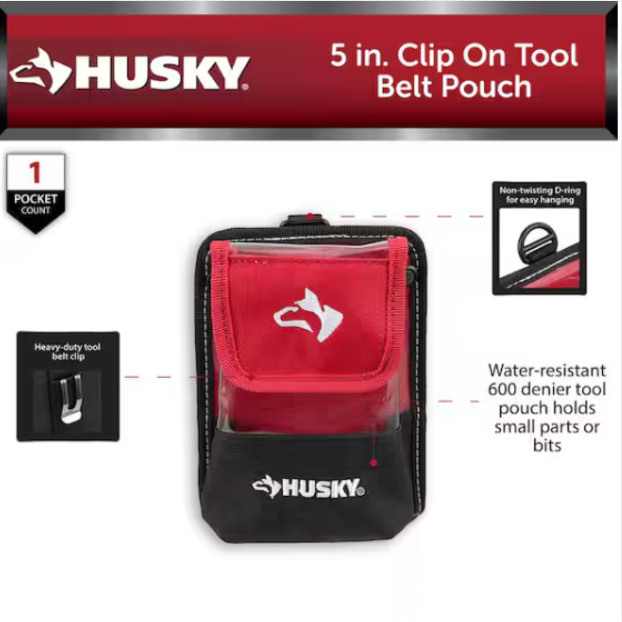 Husky 5 In. Clip on Tool Belt Pouch