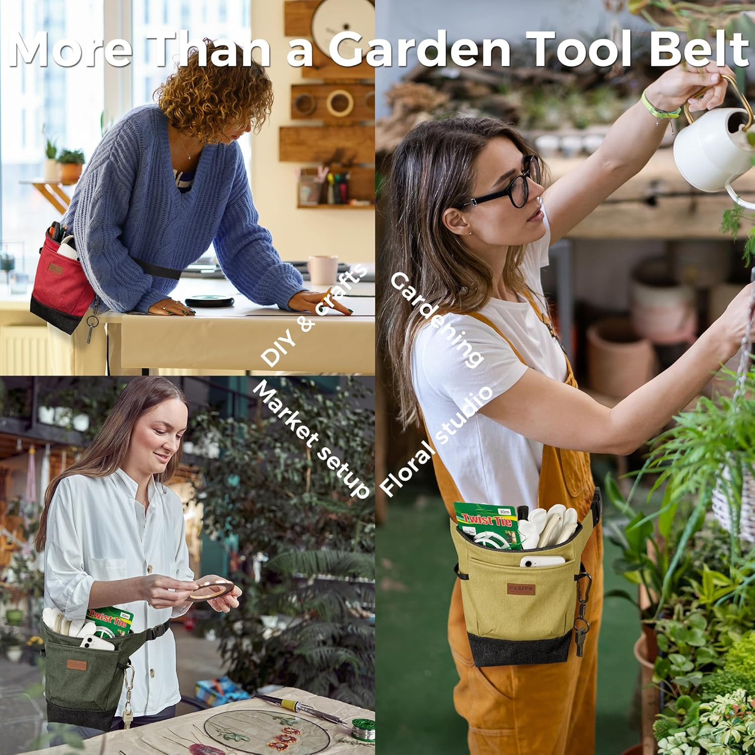 Garden Tool Belt for Women & Men, Burgundy Red Denim Apron with Pockets, Structu