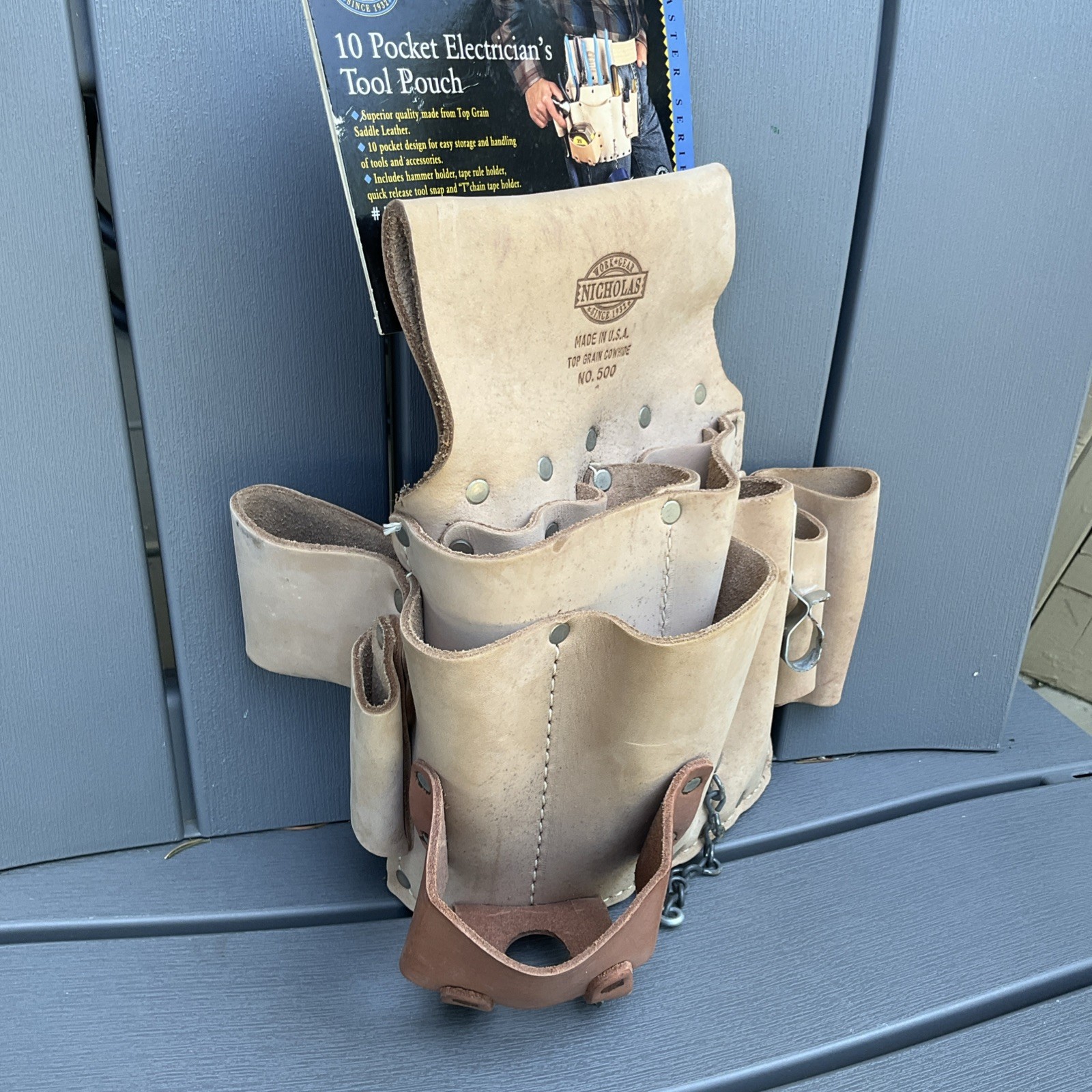 Nicholas No.500 10 pocket Electrician’s Tool Pouch Top Grain Cowhide Leather NOS