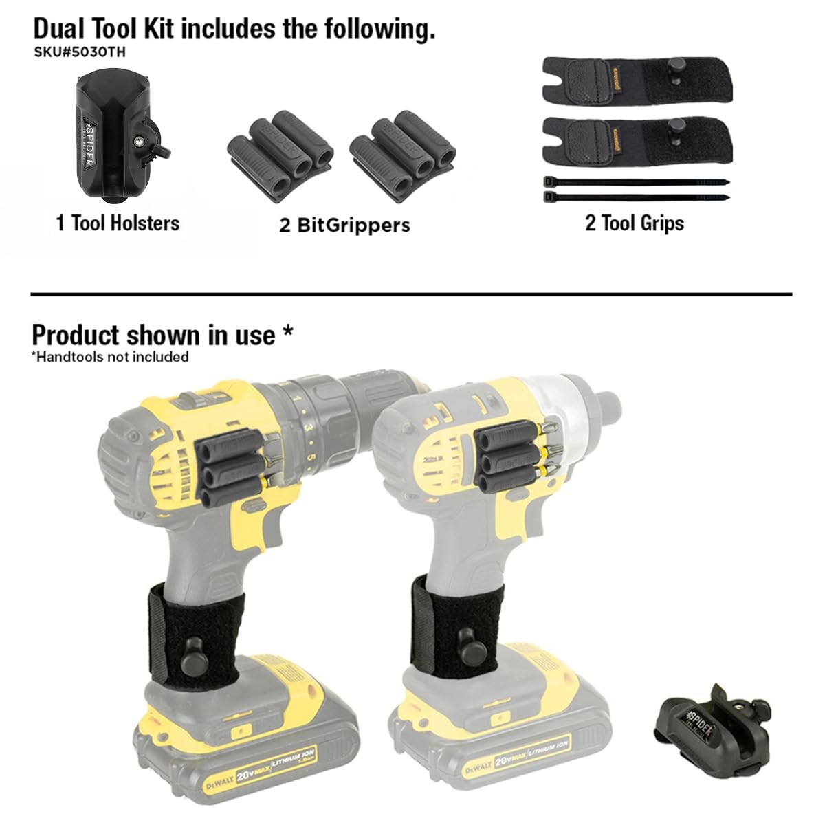 Tool Holster – Dual Tool Kit – Adhesive BitGrippers + Self Locking, Quick Dra…