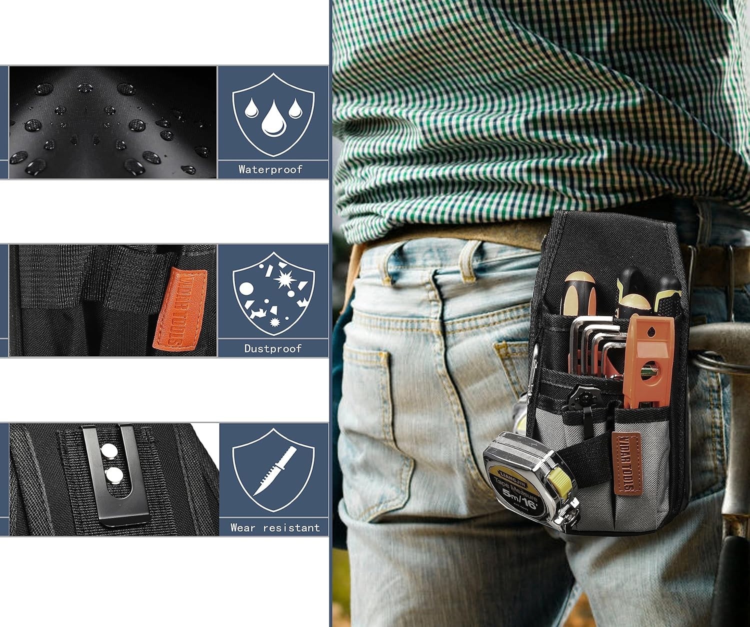 Small Tool Pouch with Belt Clip,Tool Belt Pouches,Electrician Tool Pouch.Mini…