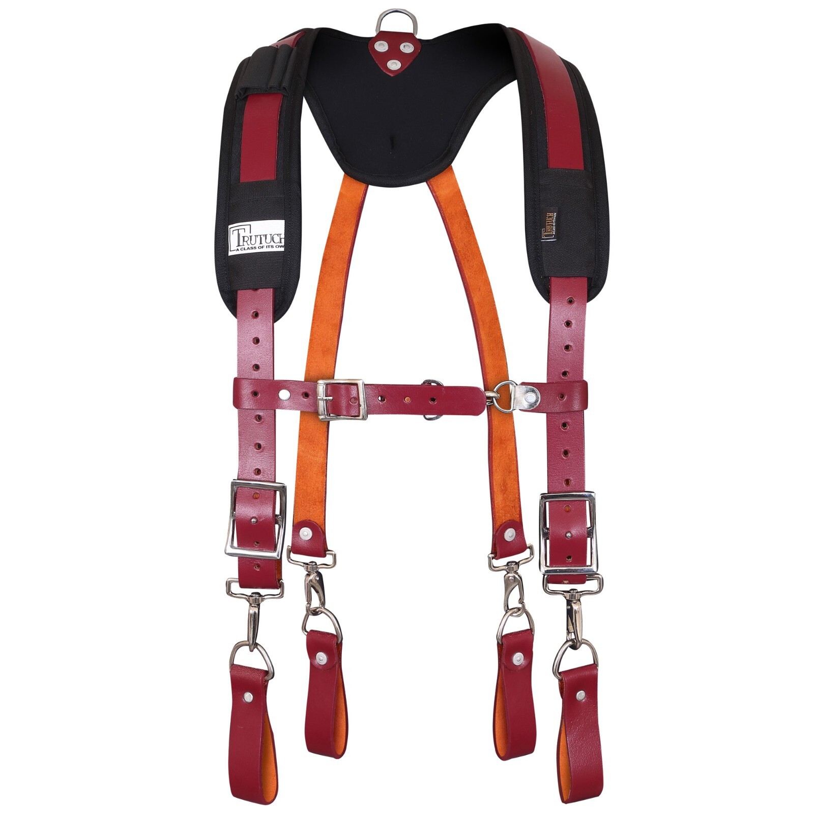 Trutuch Maroon Leather Tool Belt with Suspender | 18 Pockets | Framers Tool Belt