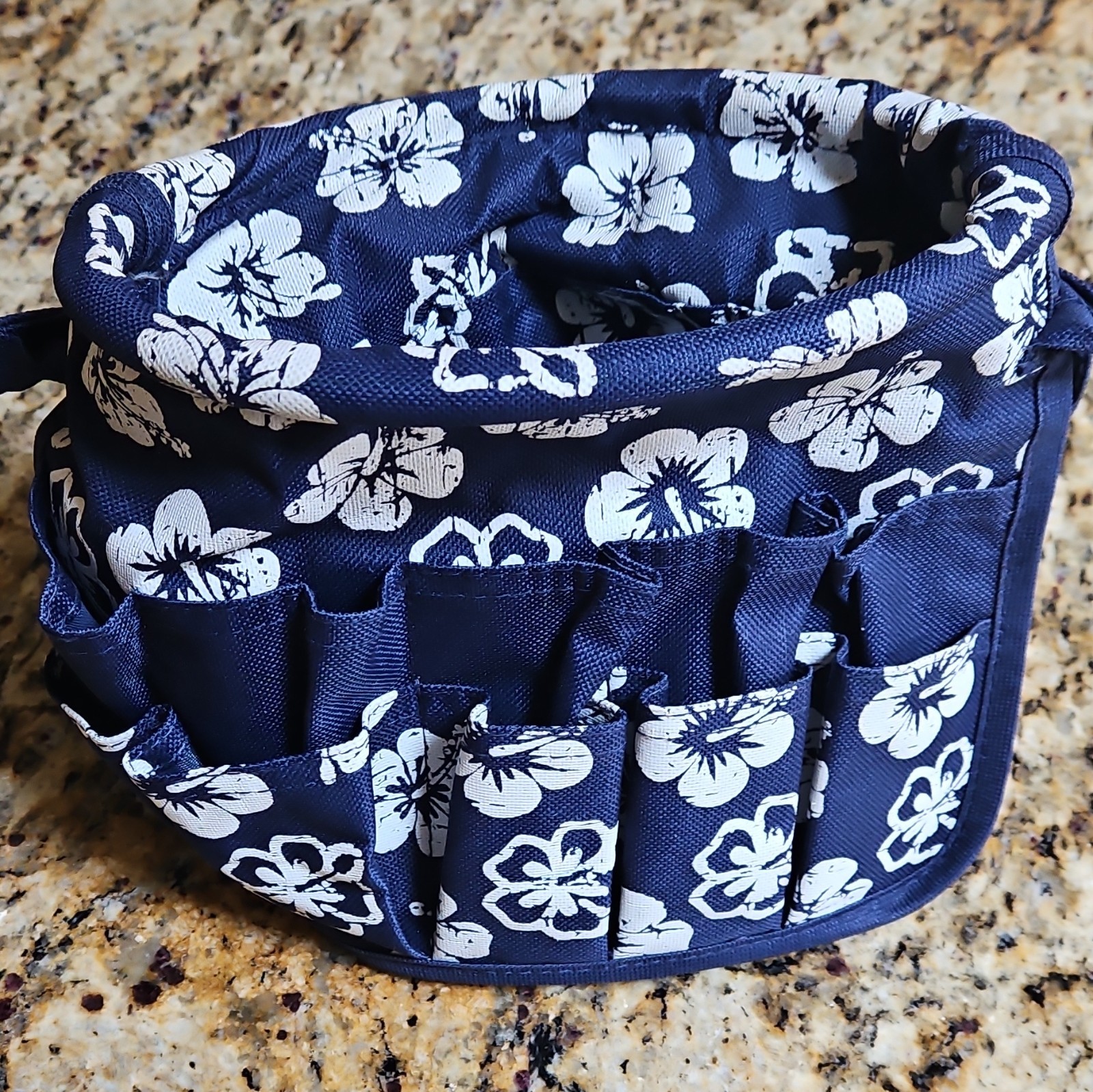 Blue & White Floral Fabric Tool Pouch Organizer Caddy w/ Multiple Pockets