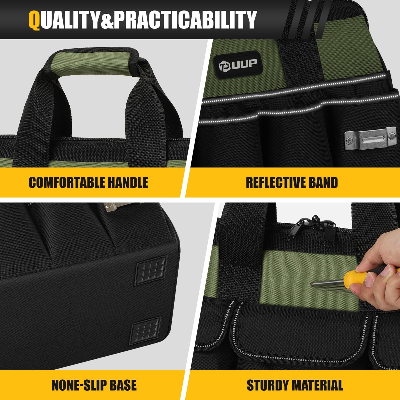 Extra Large 20-Inch Heavy Duty Tool Bag – 16 Pocket Organizer, Portable Storage,
