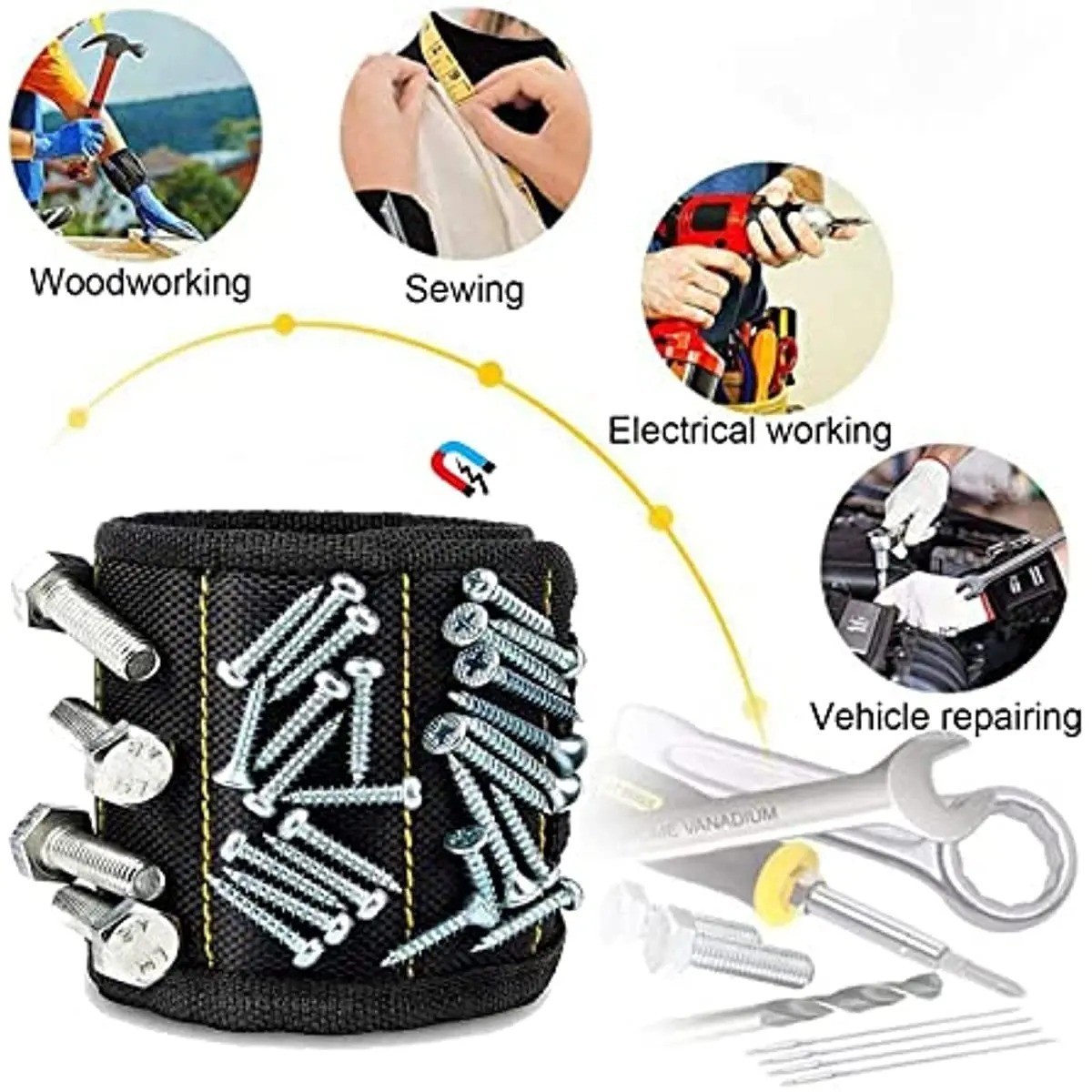 Magnetic Wristband for Holding Screws,Nails Drilling Wrist Tool Holder Belt 1Pc