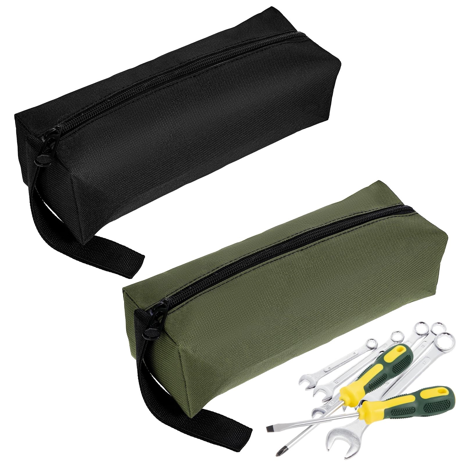 2 Pack Canvas Tool Pouch with Zipper, 9.4 x 3.3 x inches, Black