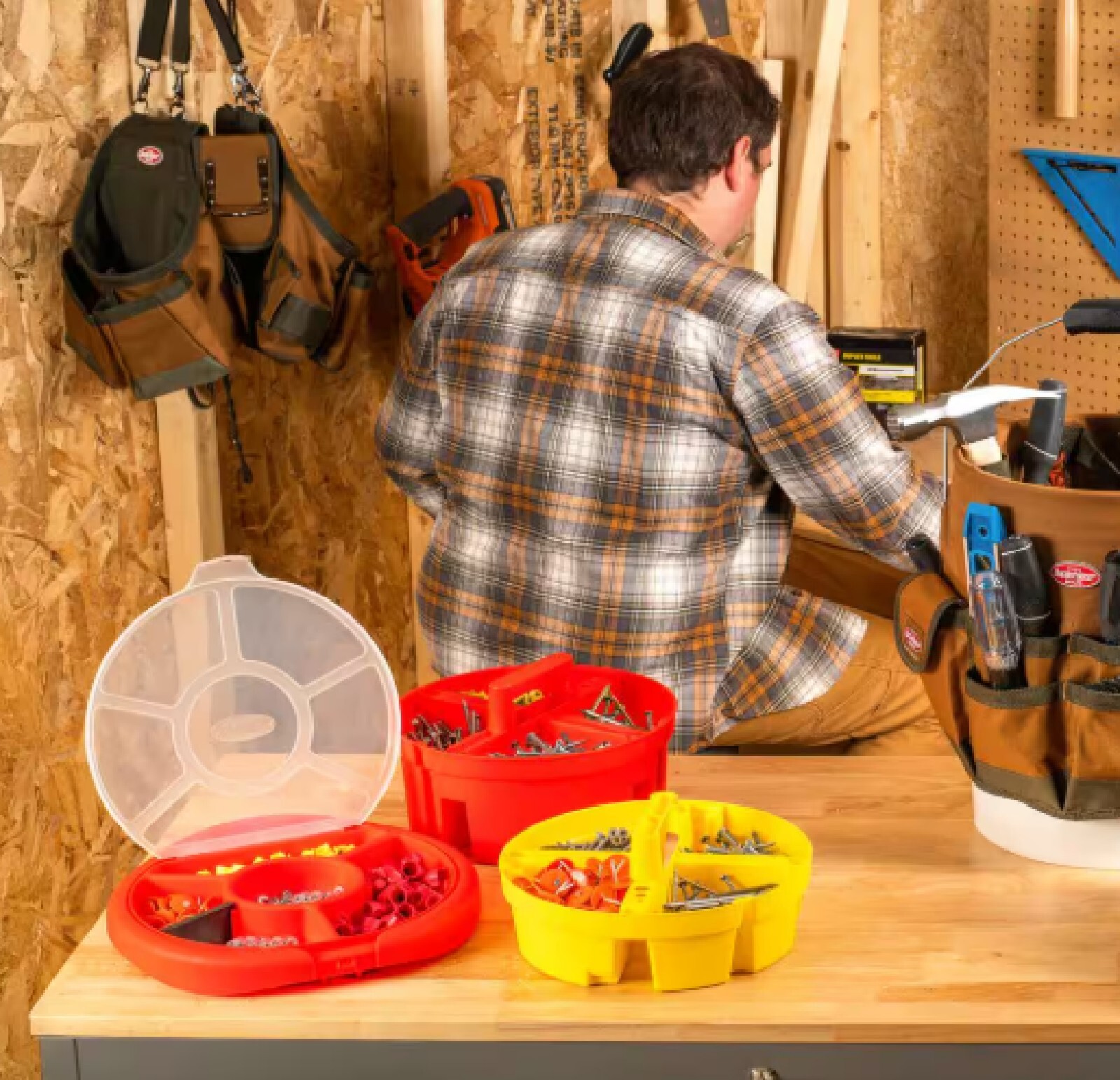 10.25 in. 4-Compartment Bucket Stacker Small Parts Organizer for Bucket Storage
