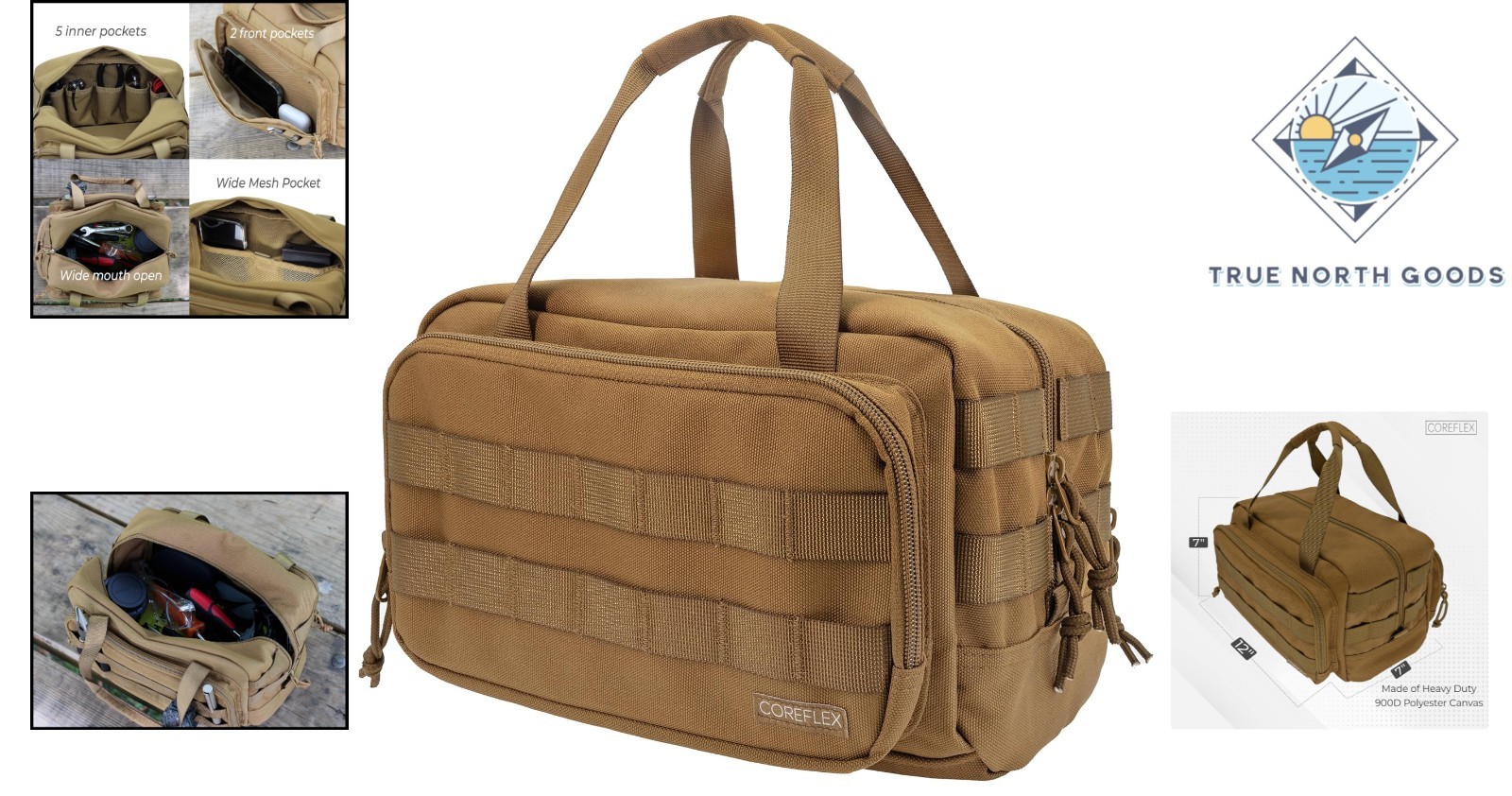Water-Repellent Tactical Gear Bag with 9 Compartments for Tools and Accessories