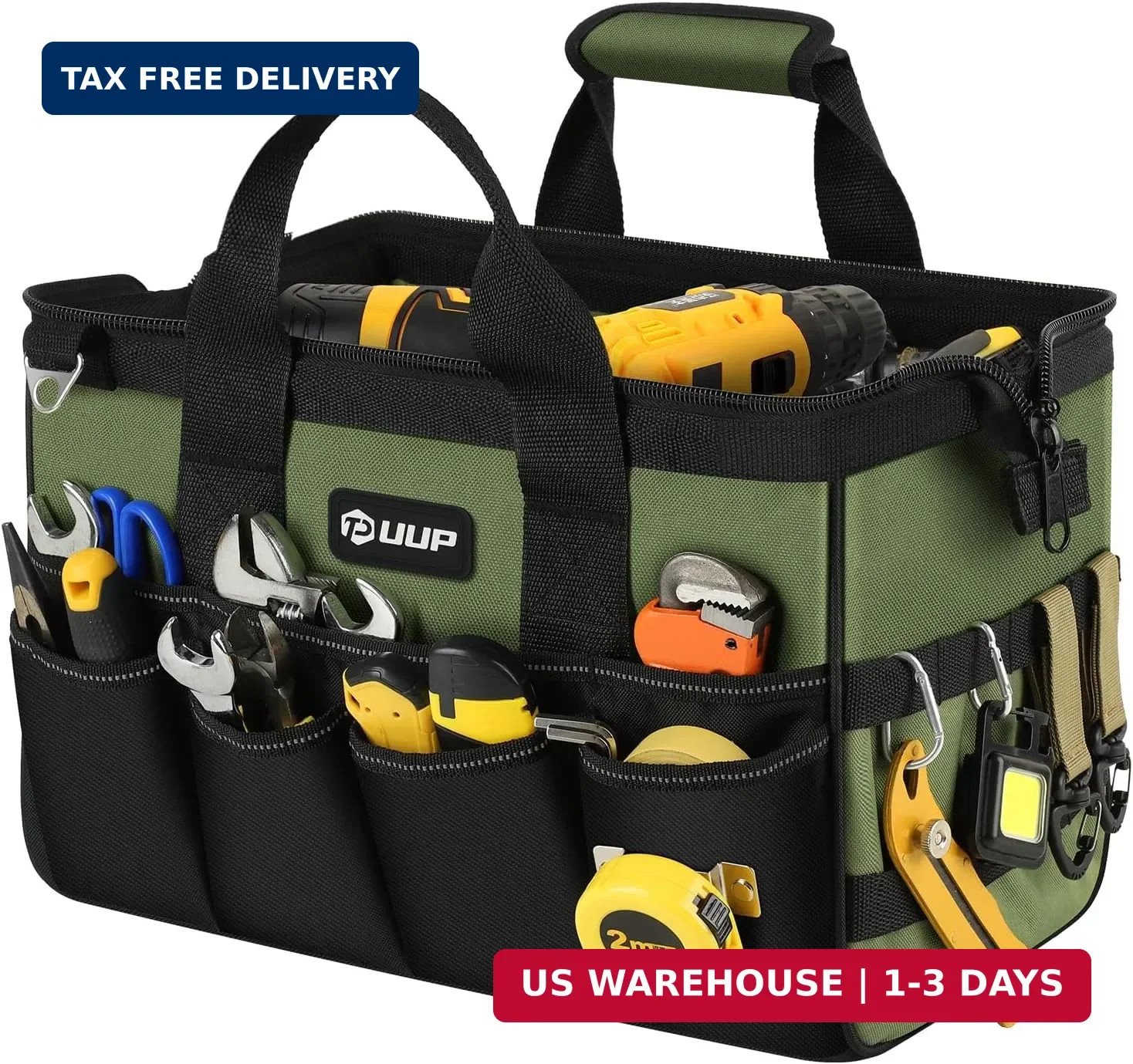 Heavy Duty Tool Bag 15-Inch, 16-Pocket Portable Empty Tool Box Organizer, Bi