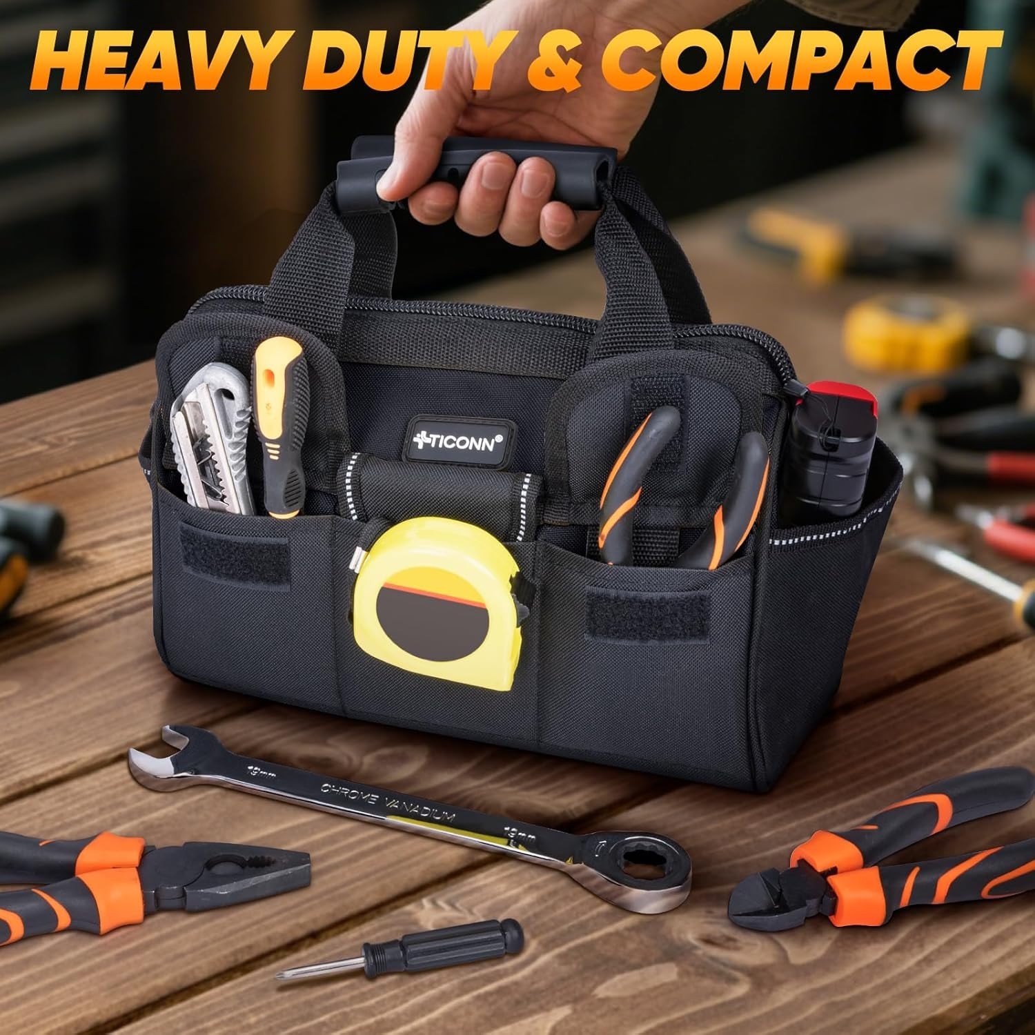 Heavy Duty Tool Bag with Multi-Pockets, Portable Tool Box Organizer Storage B…