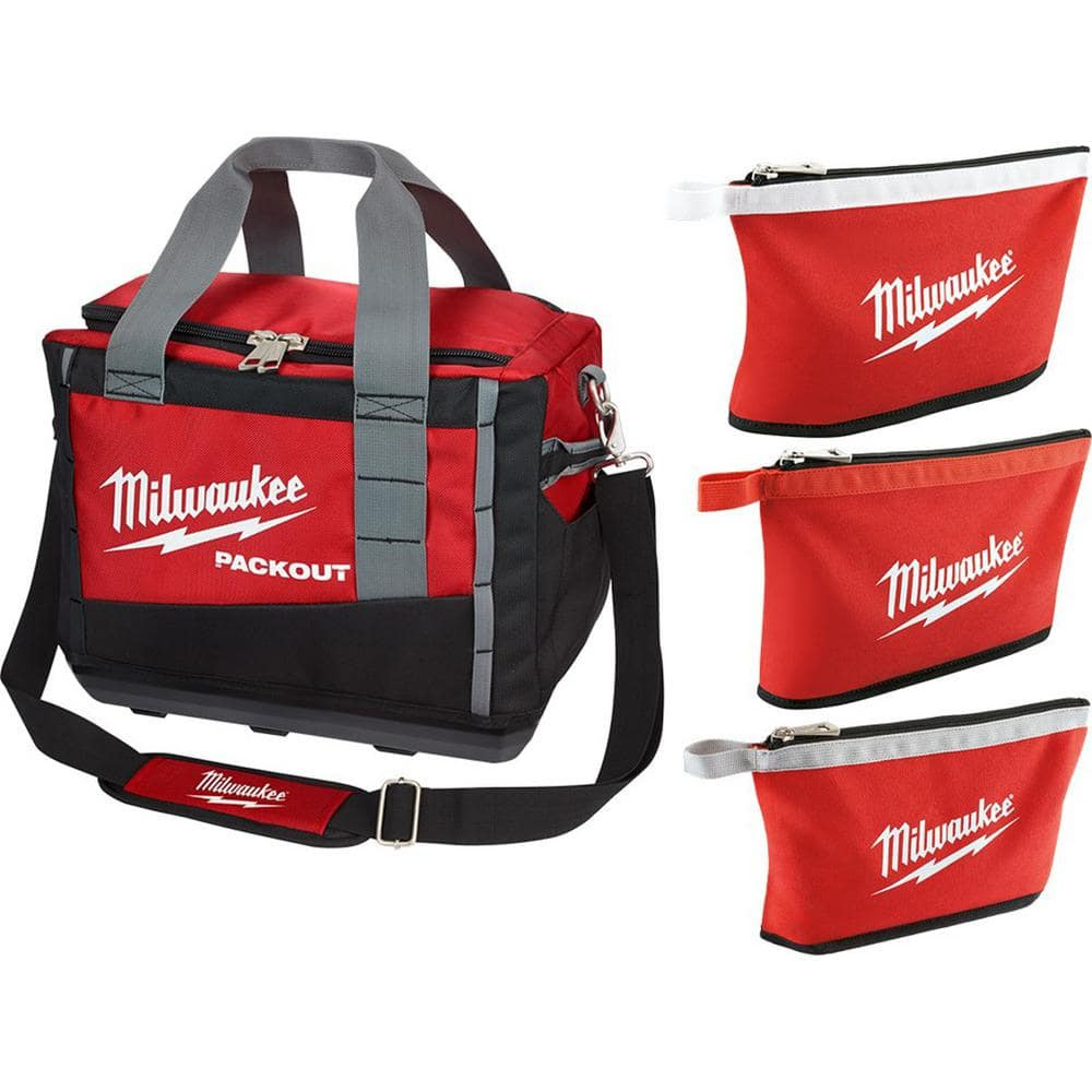 Ballistic Fabric Tool Bag + 3-Pack Zipper Accessory Pouch Set Jobsite Contractor