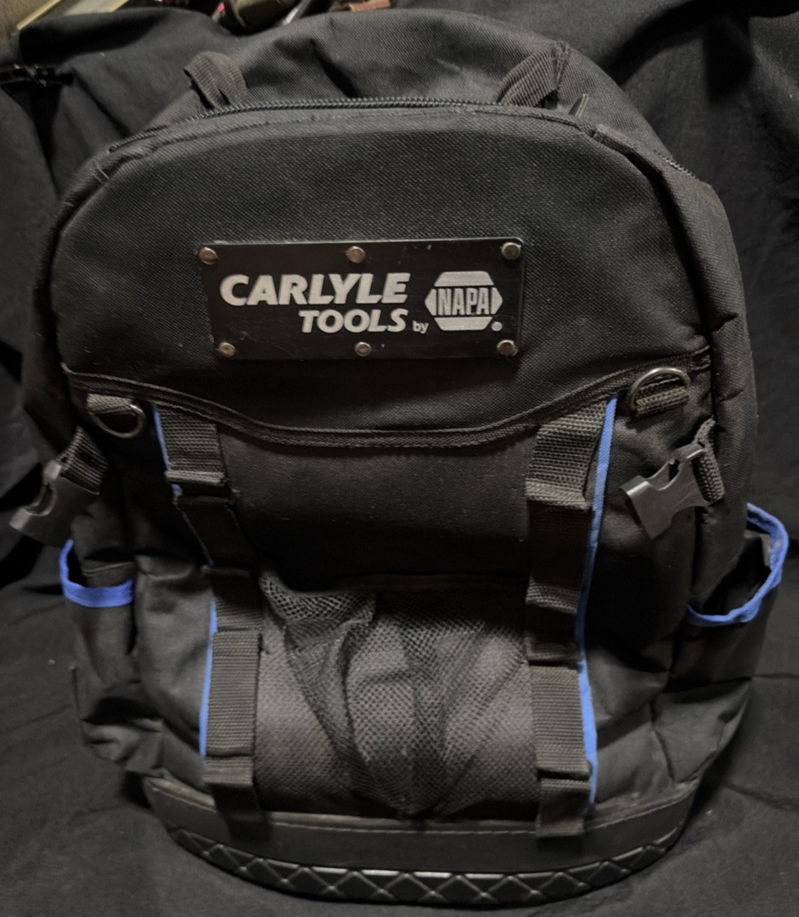 Carlyle Tools by Napa Tool Backpack Hard Bottom, Black/Blue with Tool Insert