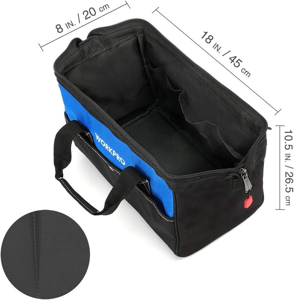 WORKPRO 18″ Storage Tool Bag Sturdy Bottom Close Top Wide Mouth w/Shoulder Strap