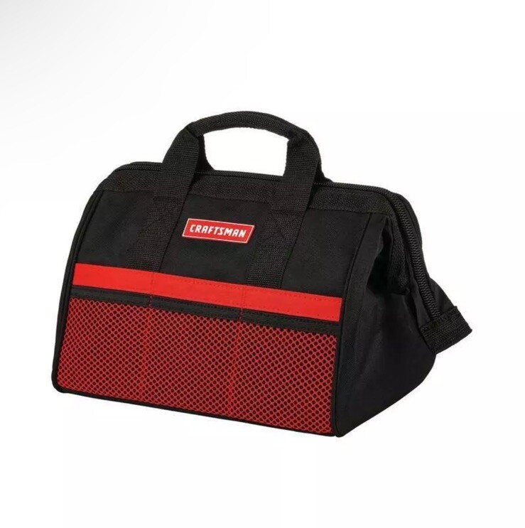 New Craftsman 13 in. W X 9.75 in. H Wide Mouth Tool Bag 6 pocket Black/Red