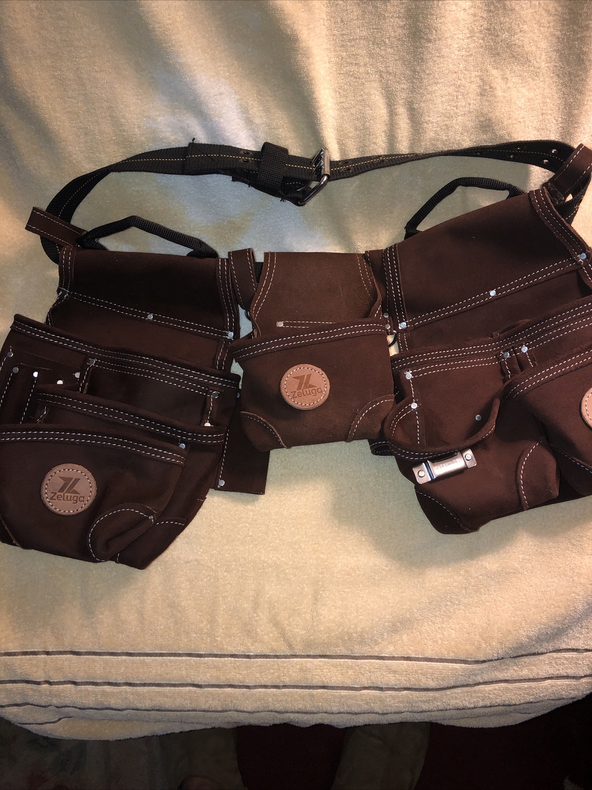 20-379 Sued Leather Tool Belt, Bag, Carpenter, Construction, Framers, Handyma…