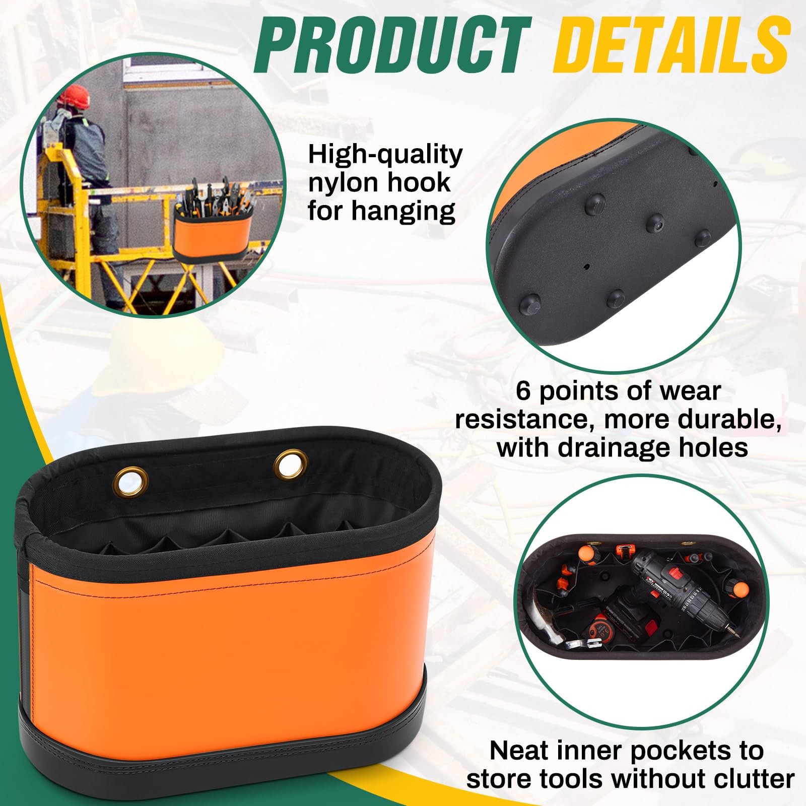 1 Pack Oval Hard Bucket Tool Organizer, Utility Plastic 14 Pocket Polypropyle…
