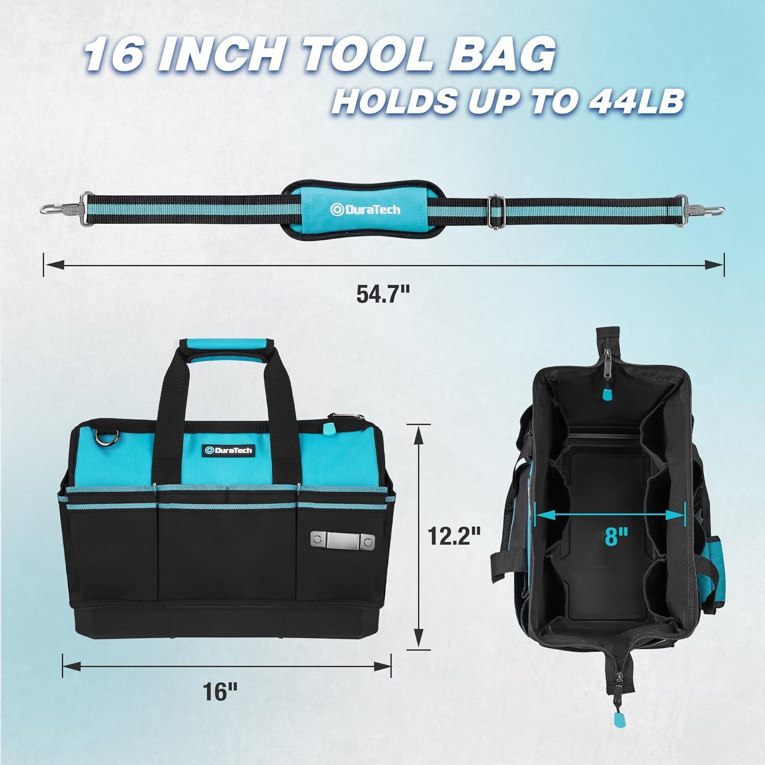 16-Inch Heavy Duty Tool Bag with Waterproof Hard Bottom with 18 Pockets NEW