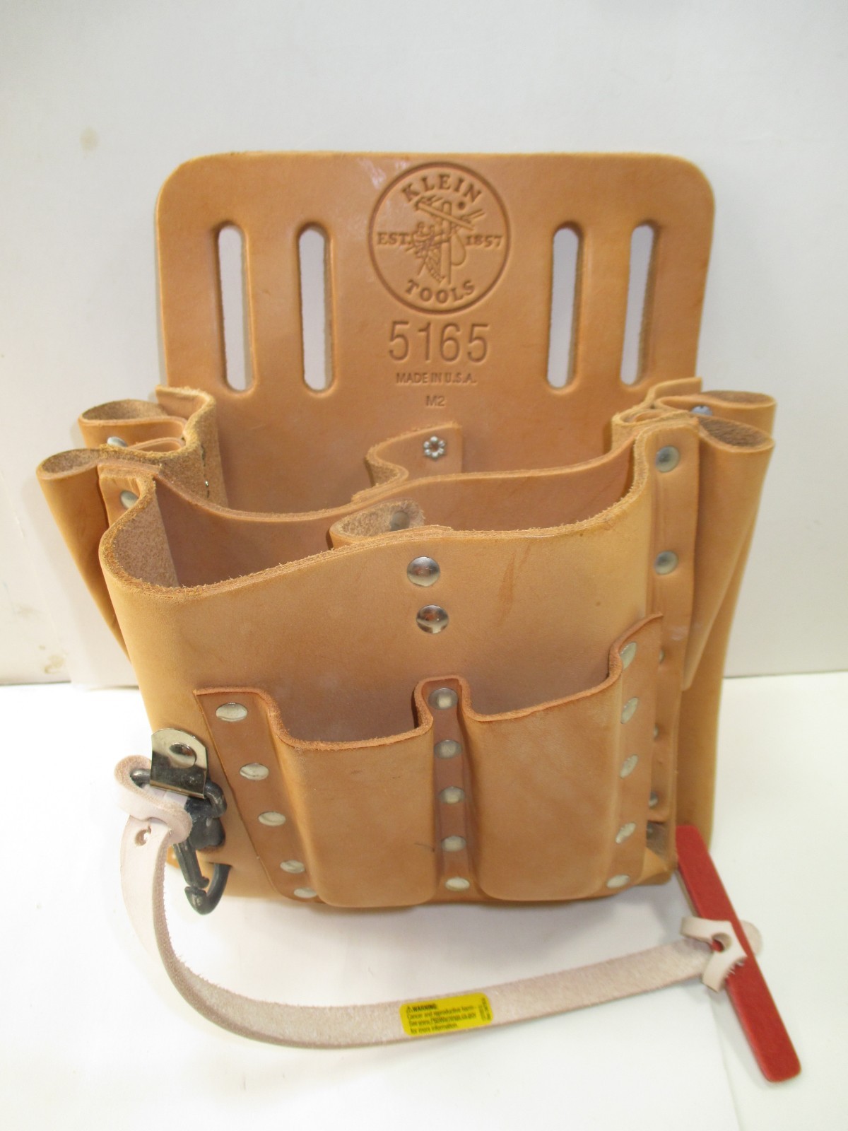 KLEIN TOOLS 5165~10-POCKET -TAN LEATHER TOOL POUCH~TAPE THONG~KNIFE SNAP~U.S.A.