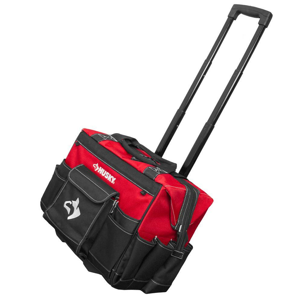 Husky Rolling Tool Bag Toolbag Organizer Storage Wheels 18 in Large 18 Pocket