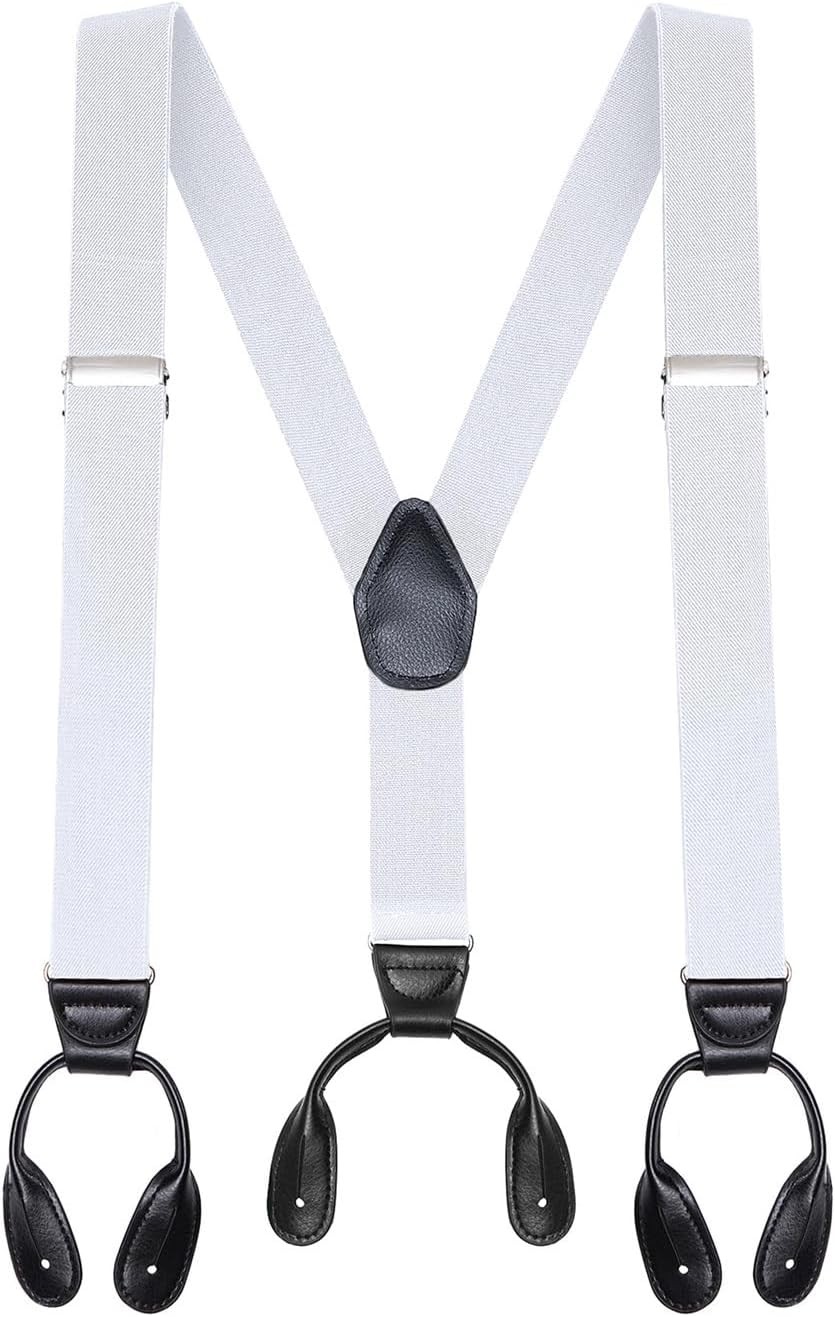 Buyless Fashion Butten End Suspenders for Men – 48″ Adjustable Straps 1 White