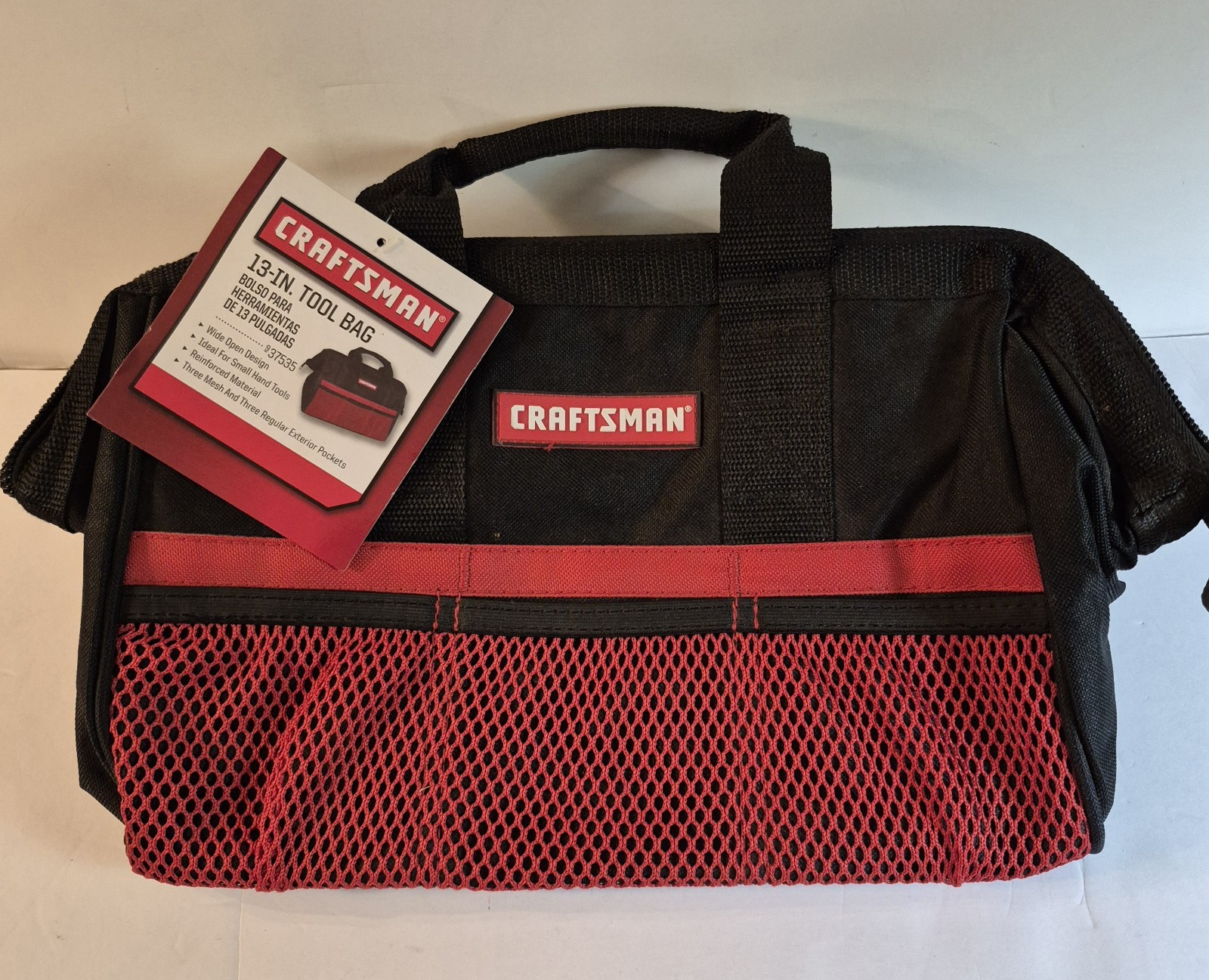 Craftsman 13 Inch W X 9.75 Inch H Wide Mouth Tool Bag 6 Pocket Black Red – New