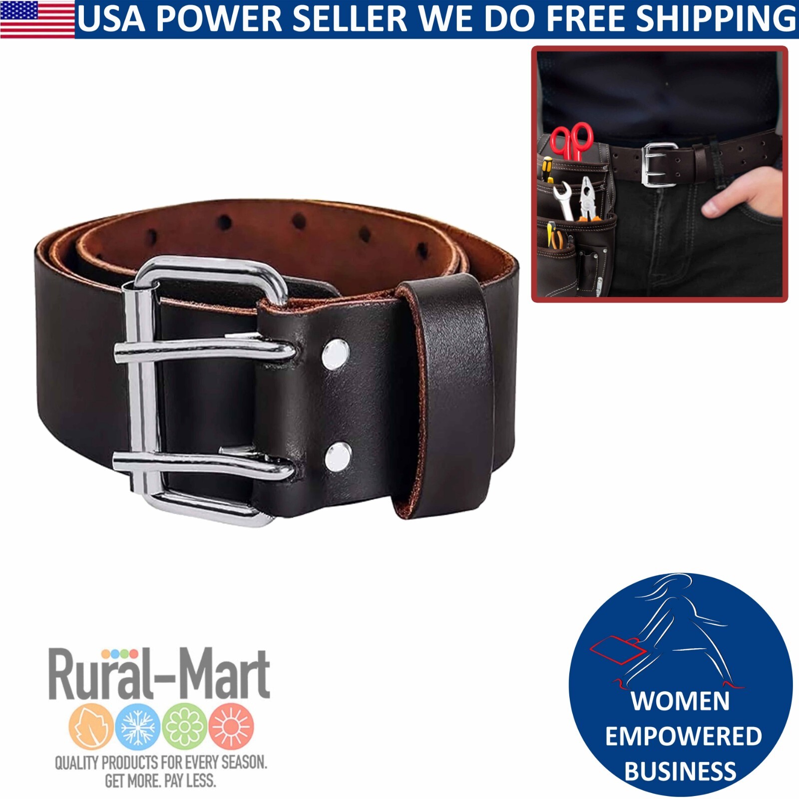 Heavy Duty Top Grain Pure Leather Tool Belt For Construction, Handyman 2″Wide