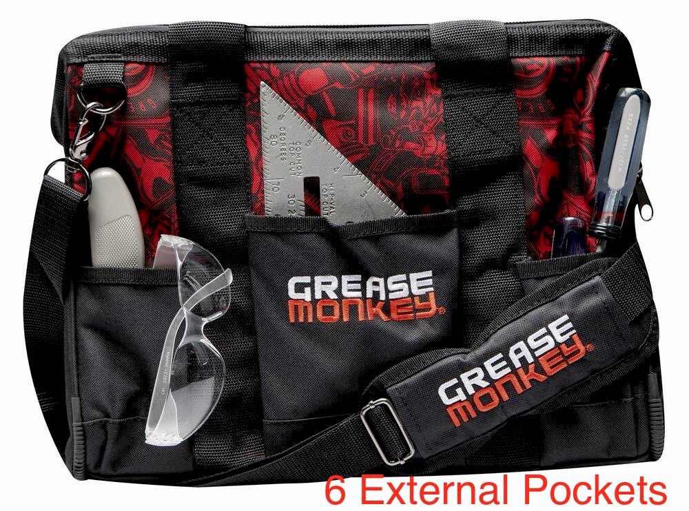 Licensed Grease Monkey 16″ Mechanics Tool Bag Tote Organizer Plumber Electrician