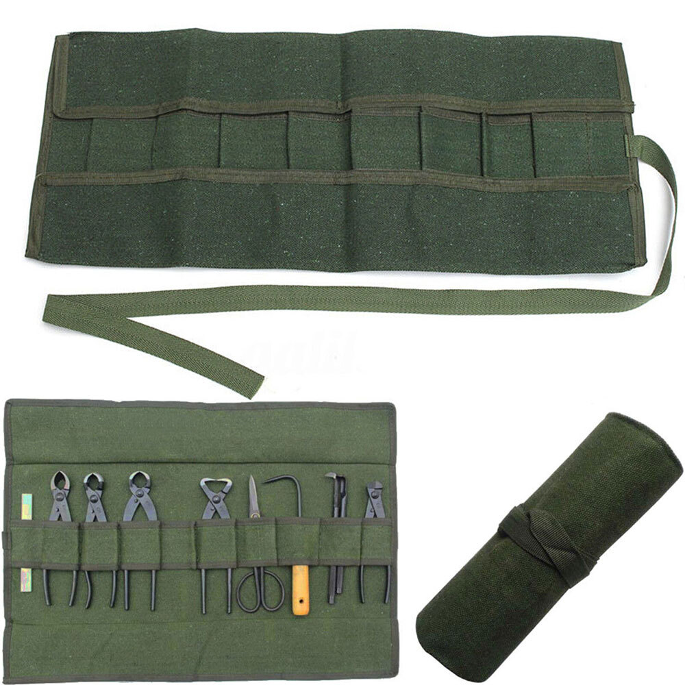 10 Pockets Canvas Spanner Wrench Tool Roll Up Storage bag Organizer Pouches AJ#