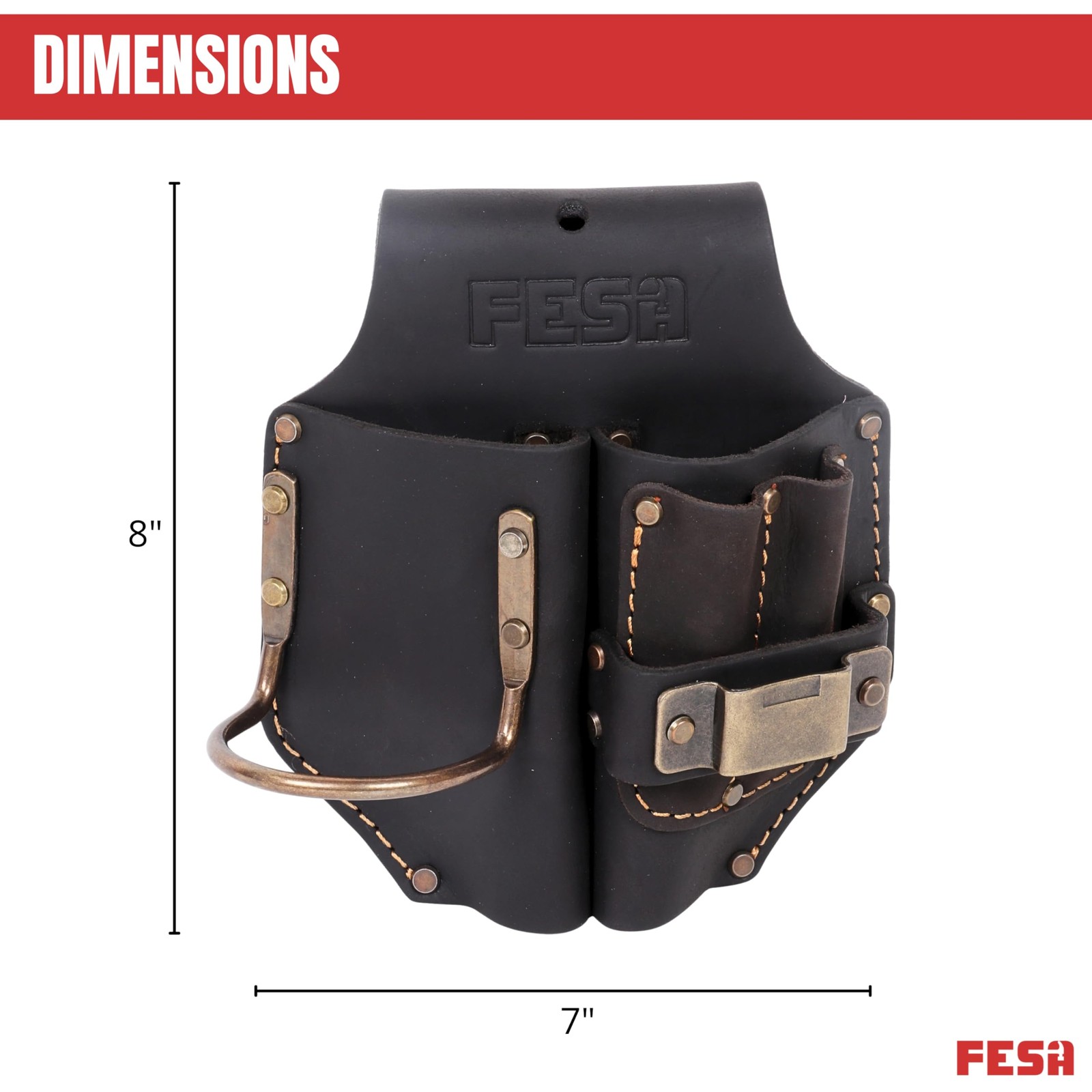 Durable Leather Double Pliers Holster Belt Holder Steel Hammer Tape Clip Pouch