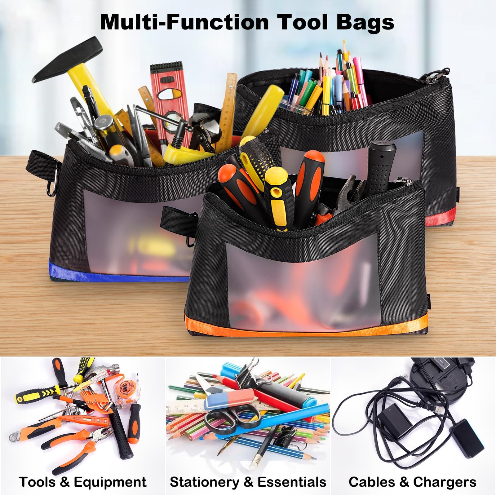 13″ Tool Pouches with Zipper, Heavy Duty Small Tool Bag with Visible Window, …