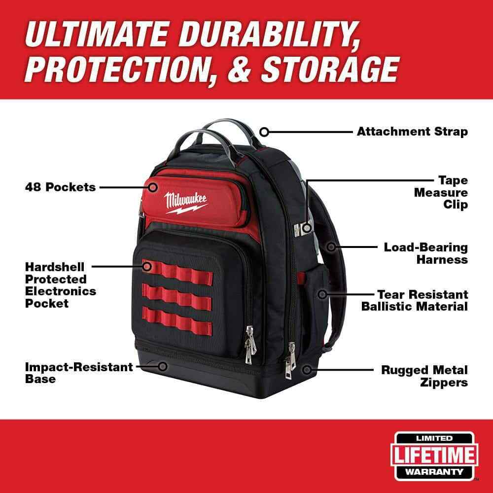 Milwaukee Jobsite Backpack Heavy-Duty Tear-Resistant Tool Storage Hardshell